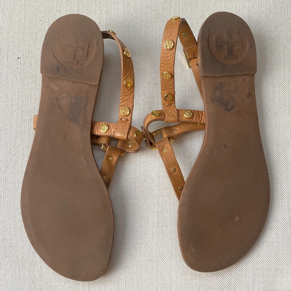 GUC Tory Burch Brown Leather Sandals with Gold Accents - Picture 8 of 8